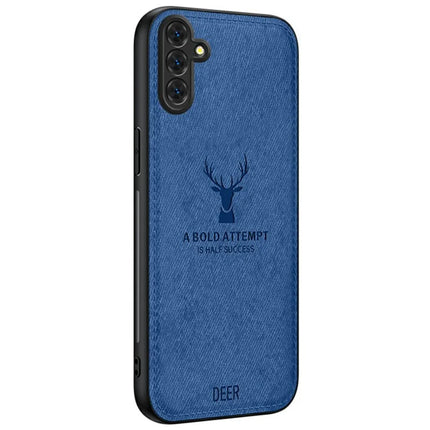 For Samsung Galaxy A56 5G Case Deer Pattern Cloth Texture PU Leather Hybrid Phone Cover - Blue