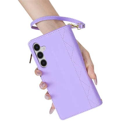 For Samsung Galaxy A16 5G  /  4G Case Rhombus Stitching Leather Wallet Phone Cover with Long  /  Short Strap