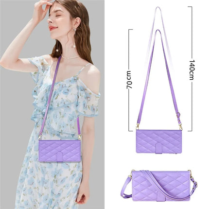 For Samsung Galaxy A16 5G  /  4G Case Rhombus Stitching Leather Wallet Phone Cover with Long  /  Short Strap