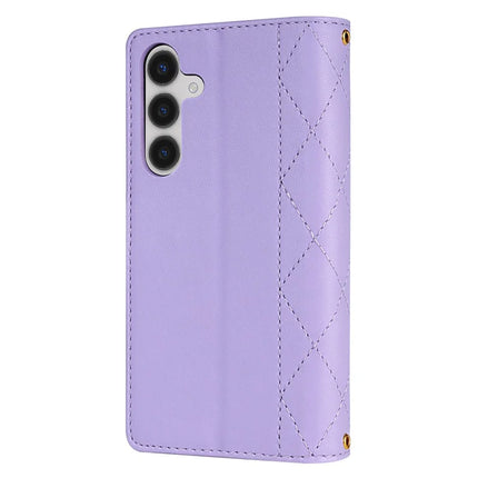 For Samsung Galaxy A16 5G  /  4G Case Rhombus Stitching Leather Wallet Phone Cover with Long  /  Short Strap
