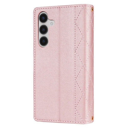 For Samsung Galaxy A16 5G  /  4G Case Rhombus Stitching Leather Wallet Phone Cover with Long  /  Short Strap