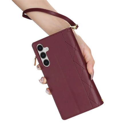 For Samsung Galaxy A16 5G  /  4G Case Rhombus Stitching Leather Wallet Phone Cover with Long  /  Short Strap