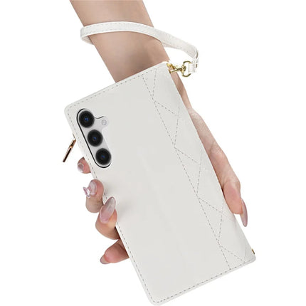 For Samsung Galaxy A16 5G  /  4G Case Rhombus Stitching Leather Wallet Phone Cover with Long  /  Short Strap