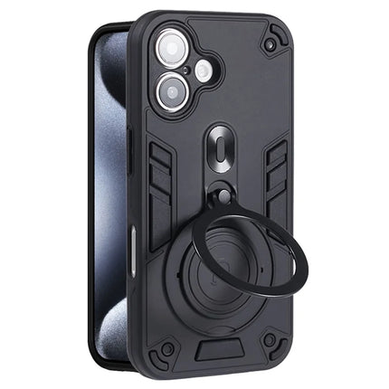For iPhone 16 Plus Case Rotatable Kickstand PC+TPU Drop Protection Phone Cover - Black