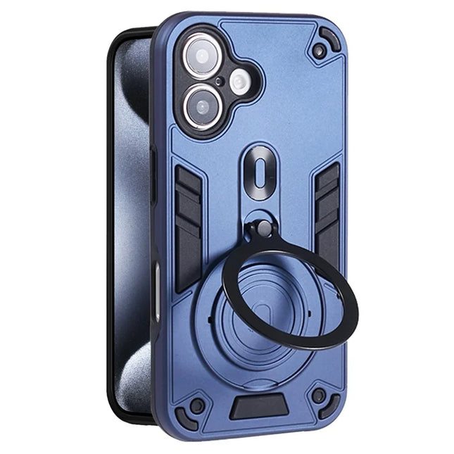 For iPhone 16 Plus Case Rotatable Kickstand PC+TPU Drop Protection Phone Cover - Blue