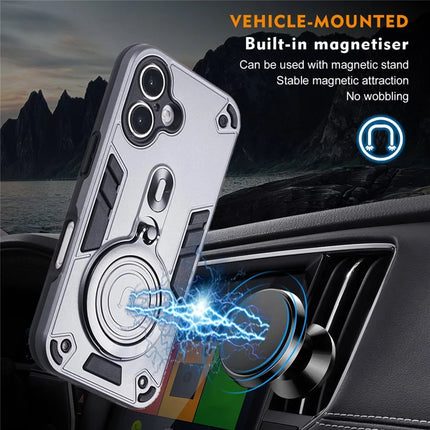 For iPhone 16 Plus Case Rotatable Kickstand PC+TPU Drop Protection Phone Cover