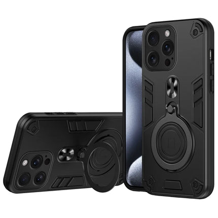 For iPhone 16 Pro Max Case Rotatable Kickstand PC+TPU Drop Protection Phone Cover - Black
