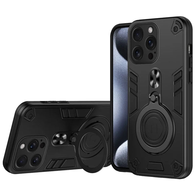 For iPhone 16 Pro Max Case Rotatable Kickstand PC+TPU Drop Protection Phone Cover - Black