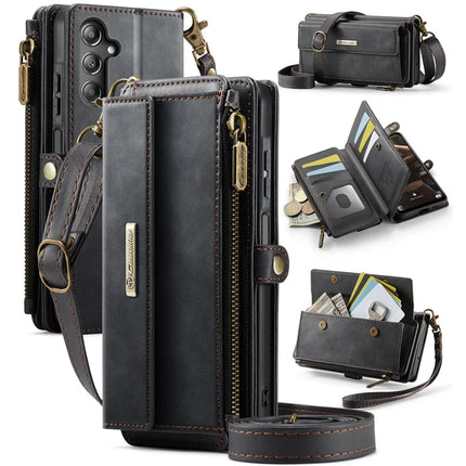 For Samsung Galaxy A16 5G Case CASEME C39 RFID Blocking Zipper Wallet Stand Leather Cover with Strap - Black