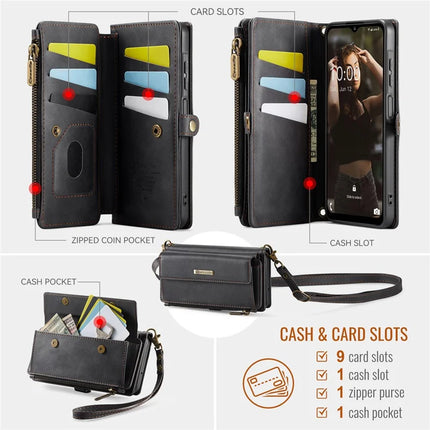 For Samsung Galaxy A16 5G Case CASEME C39 RFID Blocking Zipper Wallet Stand Leather Cover with Strap