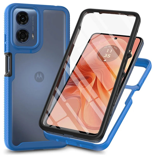 For Motorola Moto G35 5G Case PC+TPU Phone Clear Back Cover with PET Screen Film - Sapphire