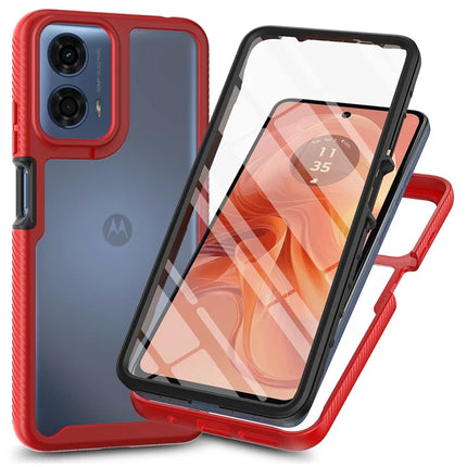 For Motorola Moto G35 5G Case PC+TPU Phone Clear Back Cover with PET Screen Film - Red