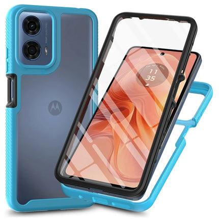 For Motorola Moto G35 5G Case PC+TPU Phone Clear Back Cover with PET Screen Film - Baby Blue