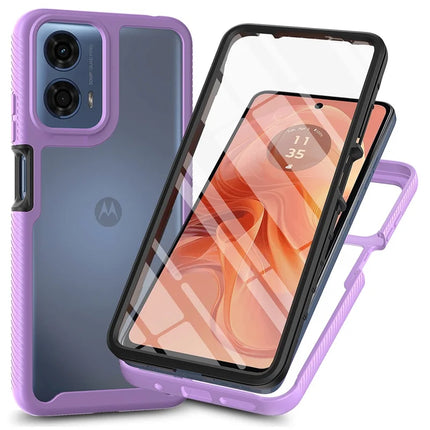 For Motorola Moto G35 5G Case PC+TPU Phone Clear Back Cover with PET Screen Film - Purple