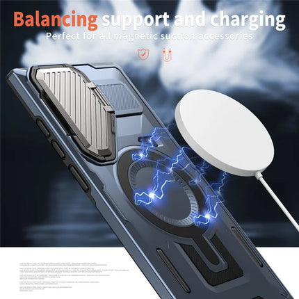 For Samsung Galaxy S23 Ultra / S22 Ultra 5G Case Compatible with MagSafe Lens Lid Kickstand PC+TPU Back Cover