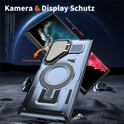 For Samsung Galaxy S23 Ultra / S22 Ultra 5G Case Compatible with MagSafe Lens Lid Kickstand PC+TPU Back Cover