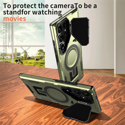 For Samsung Galaxy S23 Ultra / S22 Ultra 5G Case Compatible with MagSafe Lens Lid Kickstand PC+TPU Back Cover