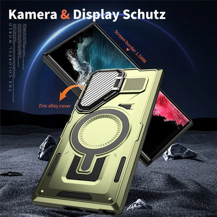 For Samsung Galaxy S23 Ultra / S22 Ultra 5G Case Compatible with MagSafe Lens Lid Kickstand PC+TPU Back Cover