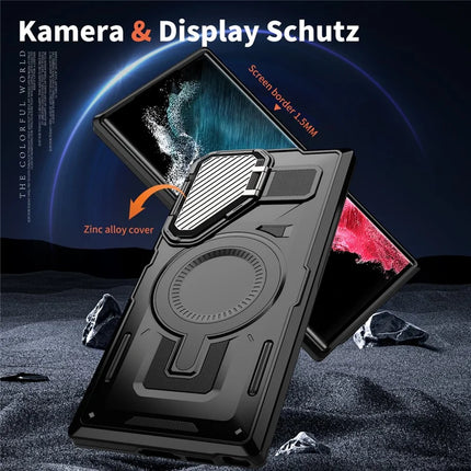 For Samsung Galaxy S23 Ultra / S22 Ultra 5G Case Compatible with MagSafe Lens Lid Kickstand PC+TPU Back Cover
