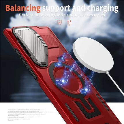 For Samsung Galaxy S23 Ultra / S22 Ultra 5G Case Compatible with MagSafe Lens Lid Kickstand PC+TPU Back Cover