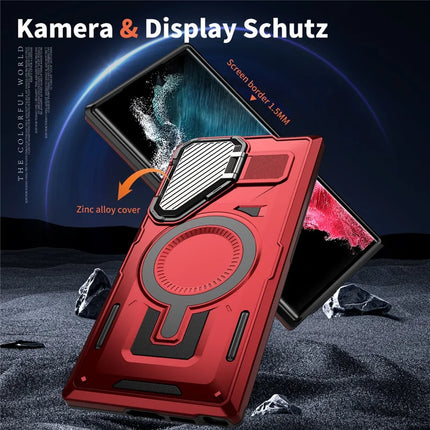 For Samsung Galaxy S23 Ultra / S22 Ultra 5G Case Compatible with MagSafe Lens Lid Kickstand PC+TPU Back Cover