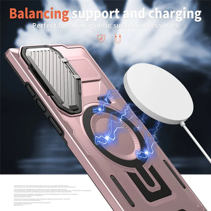 For Samsung Galaxy S23 Ultra / S22 Ultra 5G Case Compatible with MagSafe Lens Lid Kickstand PC+TPU Back Cover