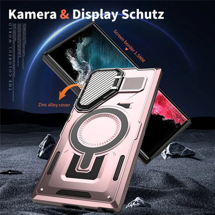 For Samsung Galaxy S23 Ultra / S22 Ultra 5G Case Compatible with MagSafe Lens Lid Kickstand PC+TPU Back Cover