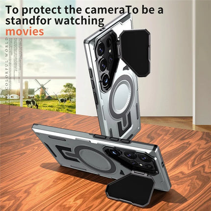 For Samsung Galaxy S23 Ultra / S22 Ultra 5G Case Compatible with MagSafe Lens Lid Kickstand PC+TPU Back Cover