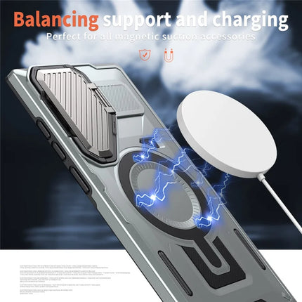 For Samsung Galaxy S23 Ultra / S22 Ultra 5G Case Compatible with MagSafe Lens Lid Kickstand PC+TPU Back Cover