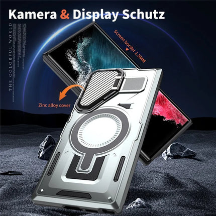 For Samsung Galaxy S23 Ultra / S22 Ultra 5G Case Compatible with MagSafe Lens Lid Kickstand PC+TPU Back Cover