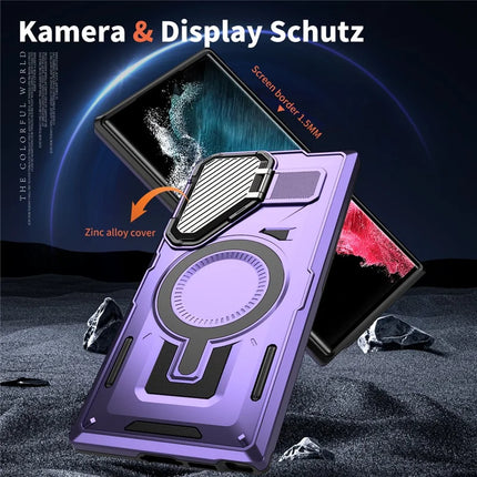 For Samsung Galaxy S23 Ultra / S22 Ultra 5G Case Compatible with MagSafe Lens Lid Kickstand PC+TPU Back Cover