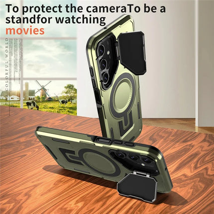 For Samsung Galaxy A16 4G / 5G Case Compatible with MagSafe Lens Lid Kickstand PC+TPU Back Cover
