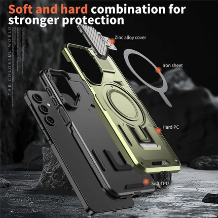 For Samsung Galaxy A16 4G / 5G Case Compatible with MagSafe Lens Lid Kickstand PC+TPU Back Cover