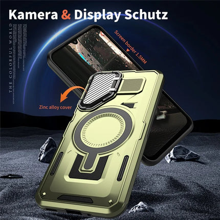 For Samsung Galaxy A16 4G / 5G Case Compatible with MagSafe Lens Lid Kickstand PC+TPU Back Cover