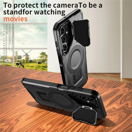 For Samsung Galaxy A16 4G / 5G Case Compatible with MagSafe Lens Lid Kickstand PC+TPU Back Cover