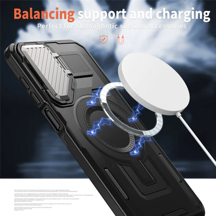 For Samsung Galaxy A16 4G / 5G Case Compatible with MagSafe Lens Lid Kickstand PC+TPU Back Cover