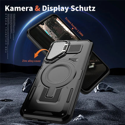 For Samsung Galaxy A16 4G / 5G Case Compatible with MagSafe Lens Lid Kickstand PC+TPU Back Cover