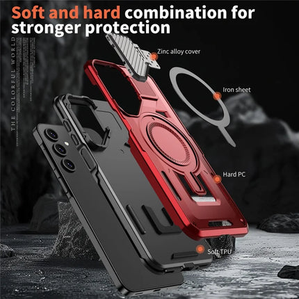 For Samsung Galaxy A16 4G / 5G Case Compatible with MagSafe Lens Lid Kickstand PC+TPU Back Cover