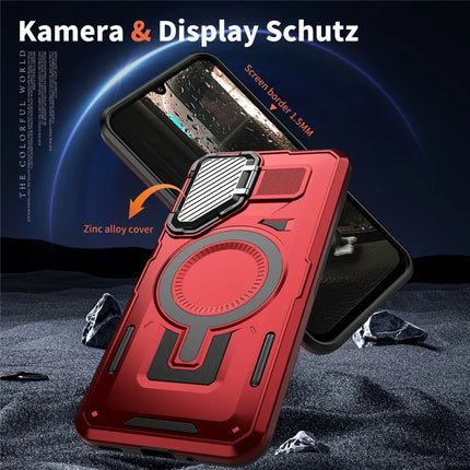 For Samsung Galaxy A16 4G / 5G Case Compatible with MagSafe Lens Lid Kickstand PC+TPU Back Cover