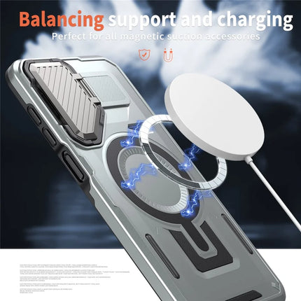 For Samsung Galaxy A16 4G / 5G Case Compatible with MagSafe Lens Lid Kickstand PC+TPU Back Cover