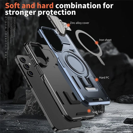 For Samsung Galaxy A16 4G / 5G Case Compatible with MagSafe Lens Lid Kickstand PC+TPU Back Cover