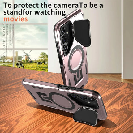 For Samsung Galaxy A16 4G / 5G Case Compatible with MagSafe Lens Lid Kickstand PC+TPU Back Cover