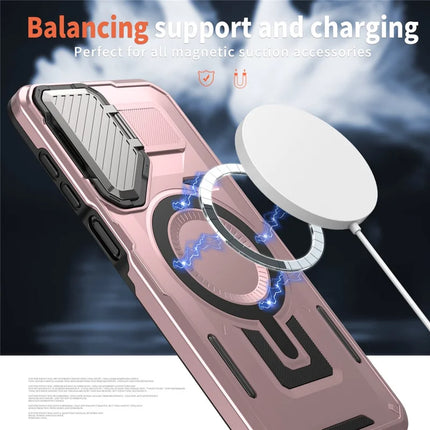 For Samsung Galaxy A16 4G / 5G Case Compatible with MagSafe Lens Lid Kickstand PC+TPU Back Cover