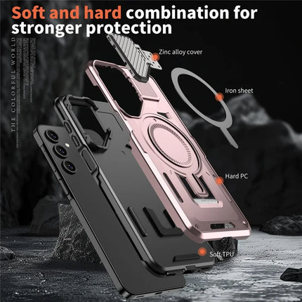 For Samsung Galaxy A16 4G / 5G Case Compatible with MagSafe Lens Lid Kickstand PC+TPU Back Cover