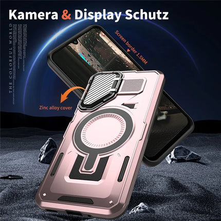 For Samsung Galaxy A16 4G / 5G Case Compatible with MagSafe Lens Lid Kickstand PC+TPU Back Cover