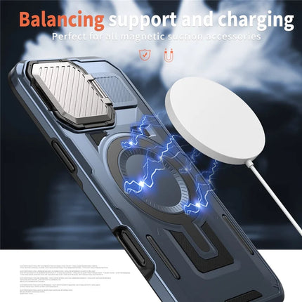 For iPhone 16 Pro Max Case Compatible with MagSafe Lens Lid Kickstand PC+TPU Back Cover