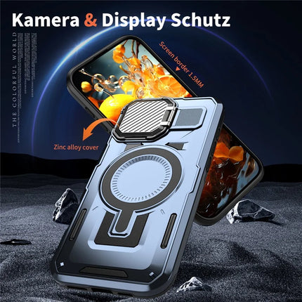 For iPhone 16 Pro Max Case Compatible with MagSafe Lens Lid Kickstand PC+TPU Back Cover