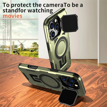 For iPhone 16 Pro Max Case Compatible with MagSafe Lens Lid Kickstand PC+TPU Back Cover