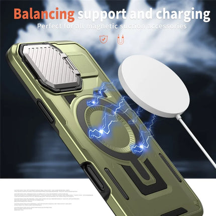 For iPhone 16 Pro Max Case Compatible with MagSafe Lens Lid Kickstand PC+TPU Back Cover