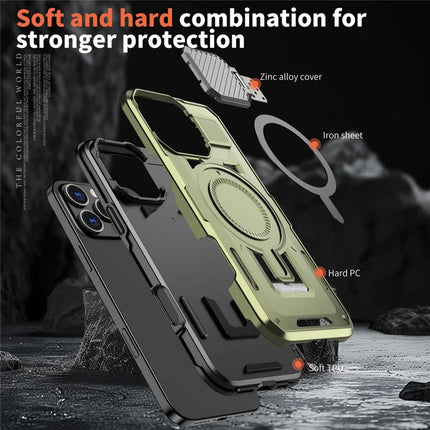 For iPhone 16 Pro Max Case Compatible with MagSafe Lens Lid Kickstand PC+TPU Back Cover